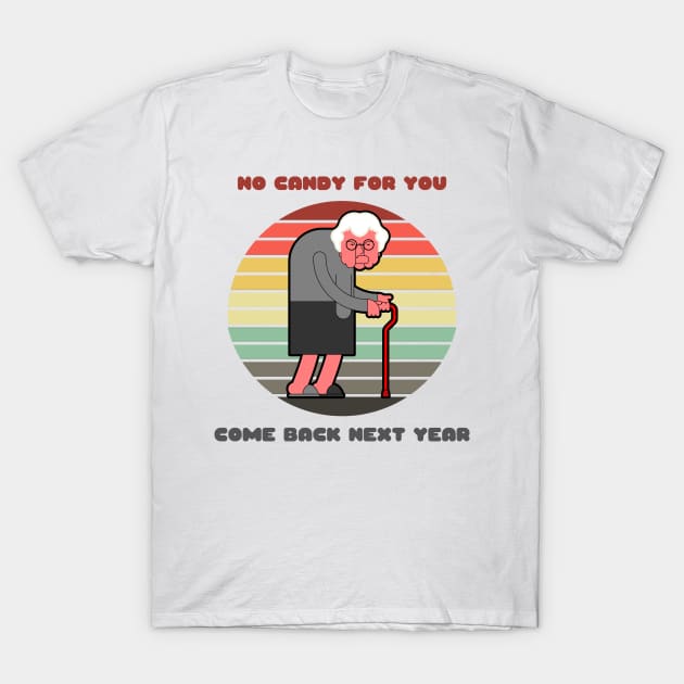 Sunset Old Lady / No Candy for You T-Shirt by nathalieaynie